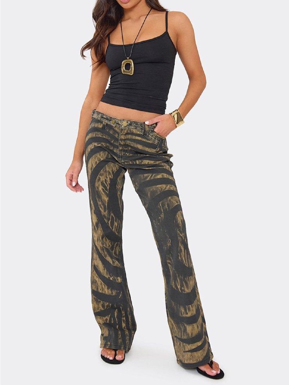 Women's Black & Gold Tiger Stripe Wide-Leg Pants size medium brand new